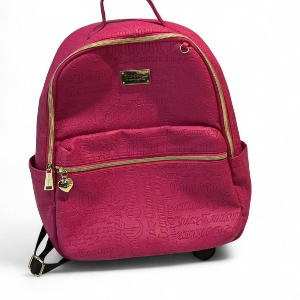 Juicy Couture BackpackY2K Hot Pink Logo Embossed Gold Heart Zip Excellent